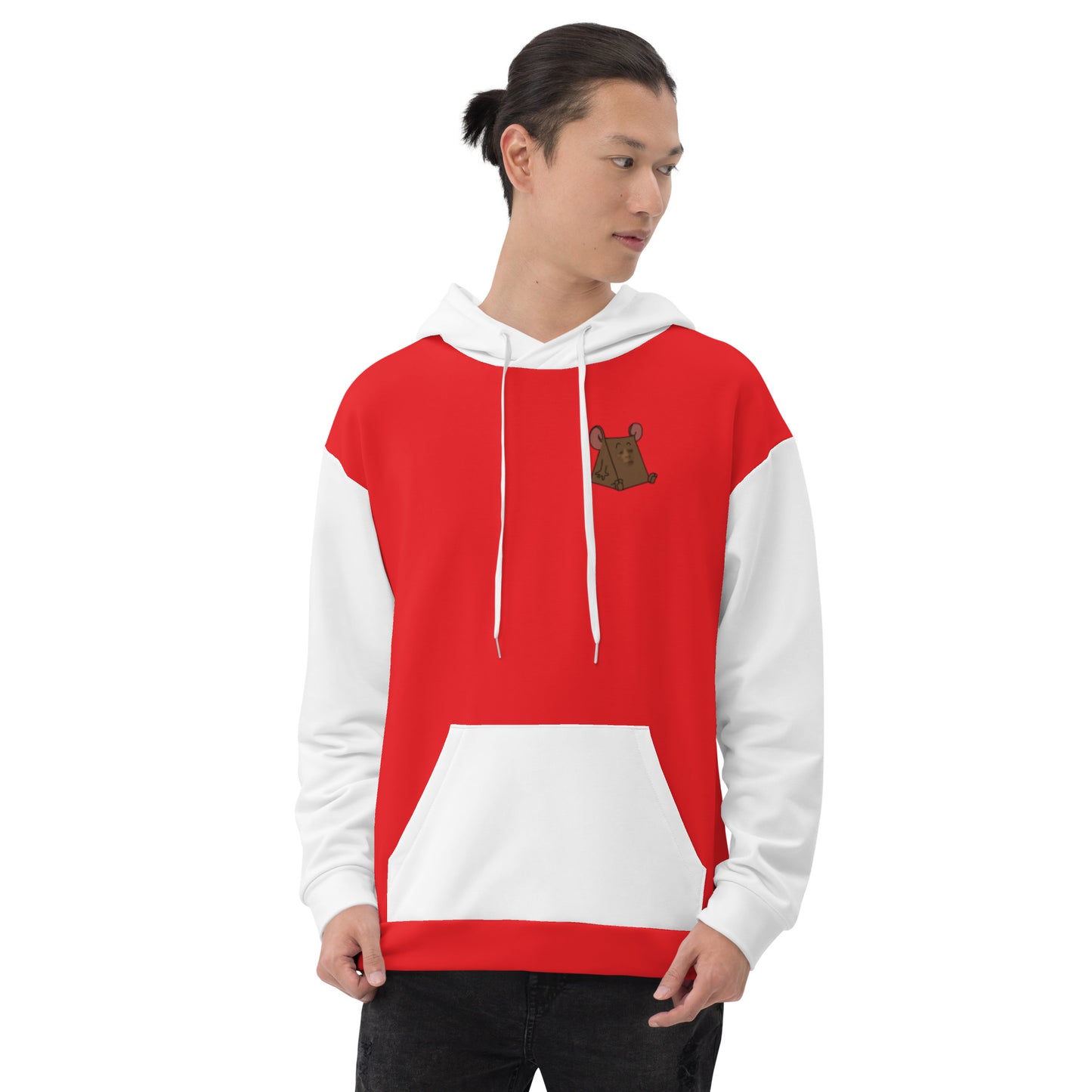 Classic Color Blocking White and Red Unisex Hoodie